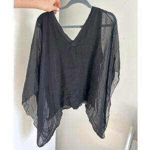 100% Silk Black Poncho Top